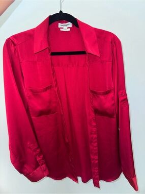 Express Satin Open-Front Blouse in Bright Red